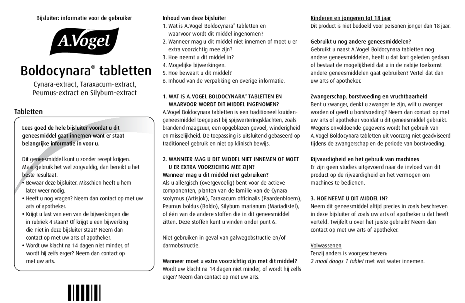 Boldocynara Tabletten afbeelding van document #1, bijsluiter